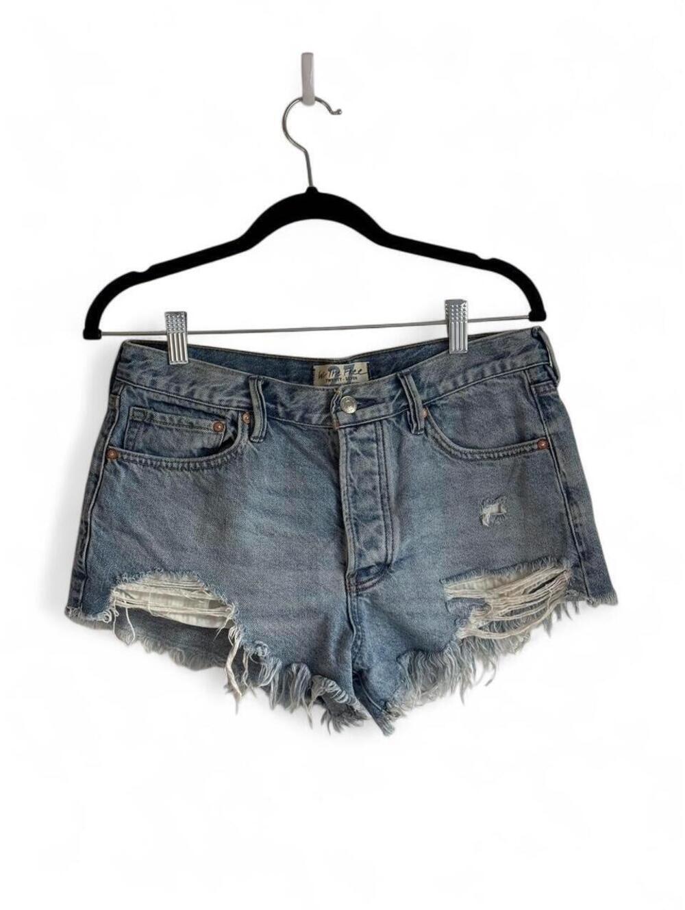 Free People We The Free Womens 27 Distressed Denim Cutoff Shorts Raw Hem